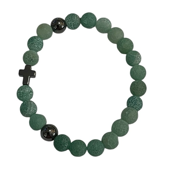 Weathered Agate & Obsidian Cross Bracelet - Picture 2 of 4